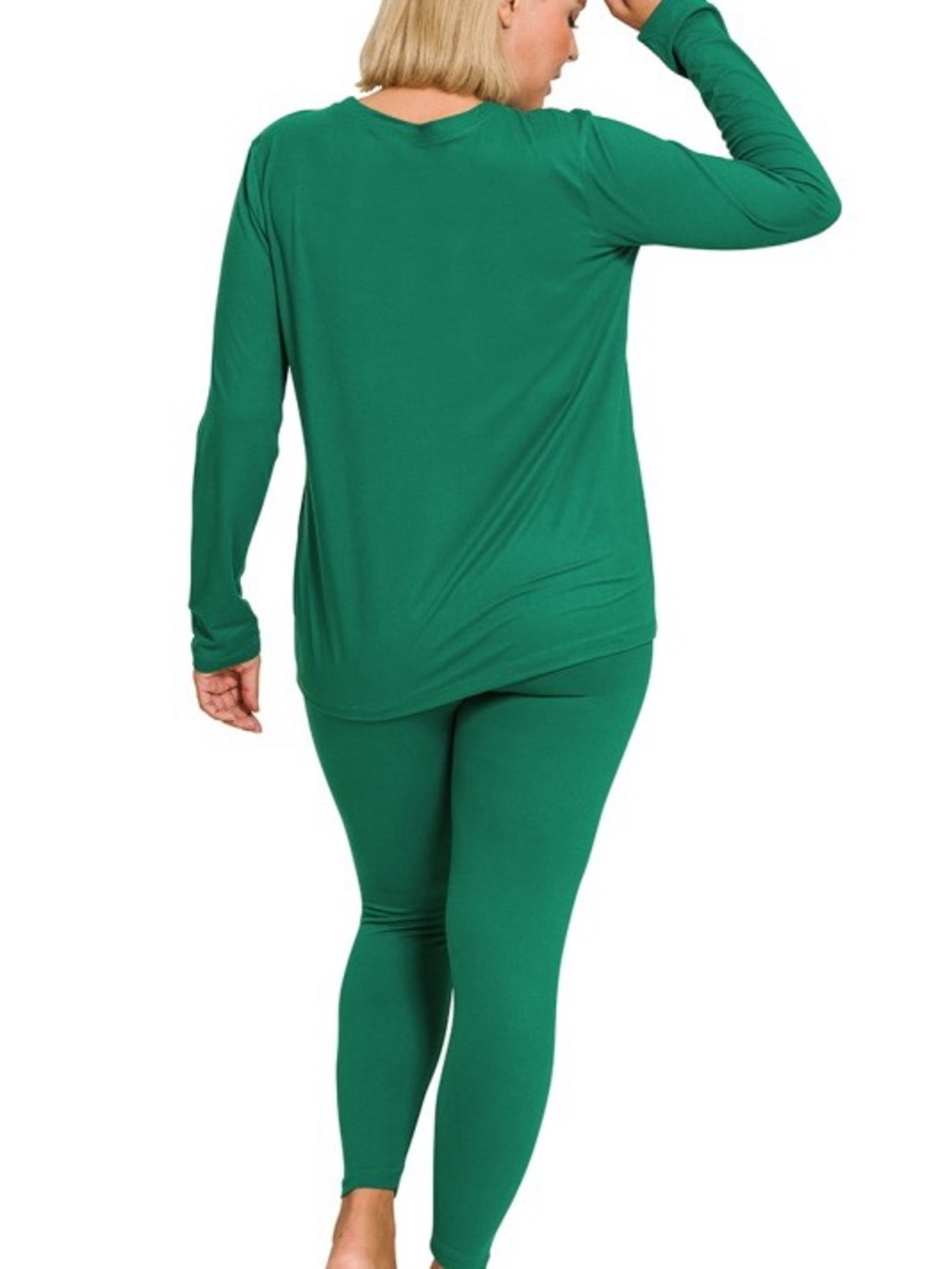 95 NWT Plus Zenana Brushed Soft Microfiber Round Neck Long Sleeve Top & Leggings - Picture 2 of 4